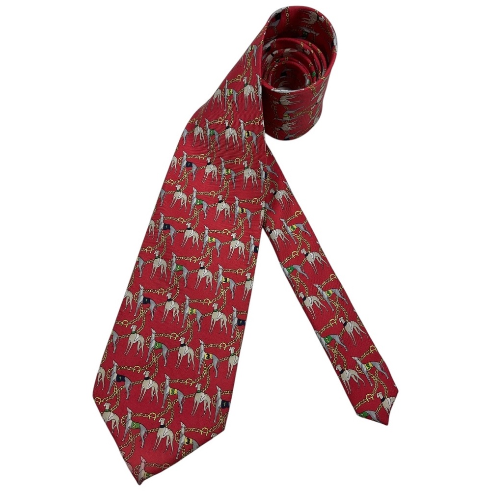 AIGNER Red Dog Chain Monogram Logo Silk LUXURY Tie ITALY